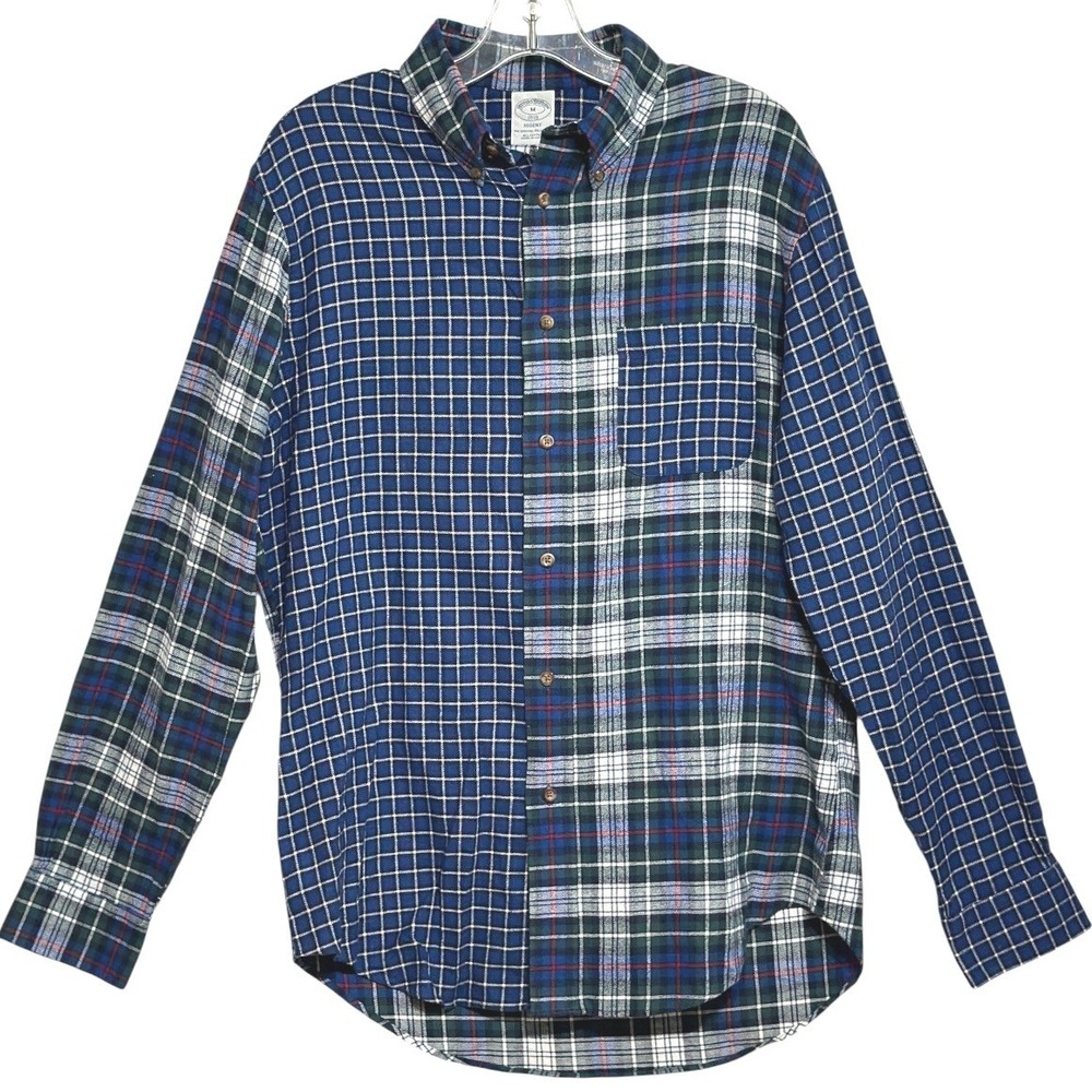 Brooks Brothers 1818 Regent Button Down Shirt Men Blue Plaid Patchwork Flannel M